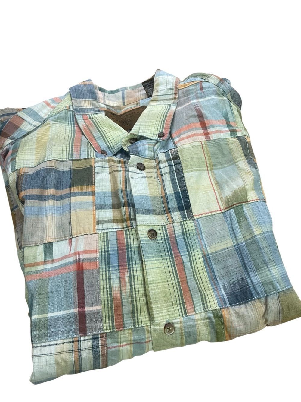 Patchwork Plaid Button-Down Shirt - Multi Green vintage but like new XL